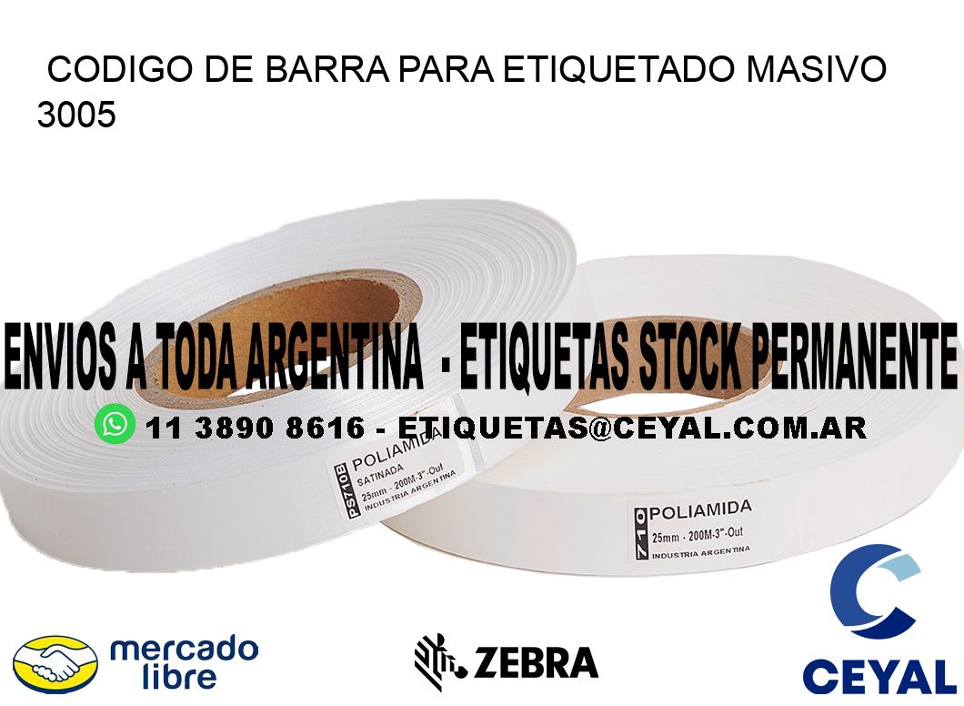 CODIGO DE BARRA PARA ETIQUETADO MASIVO 3005