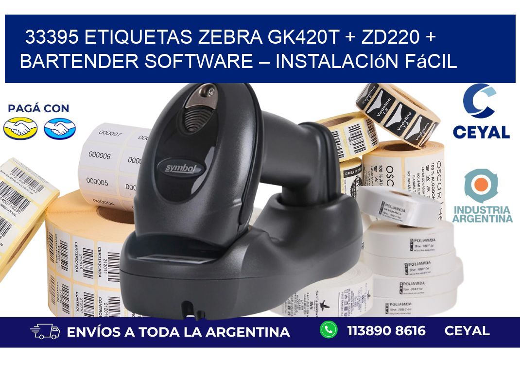 33395 ETIQUETAS Zebra GK420T + ZD220 + BarTender Software – Instalación fácil