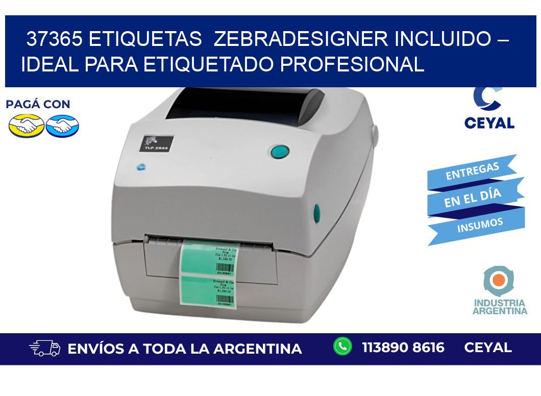 37365 etiquetas  ZebraDesigner Incluido – Ideal para Etiquetado Profesional