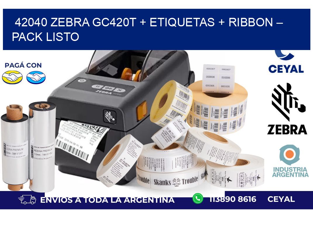 42040 Zebra GC420T + Etiquetas + Ribbon – Pack Listo