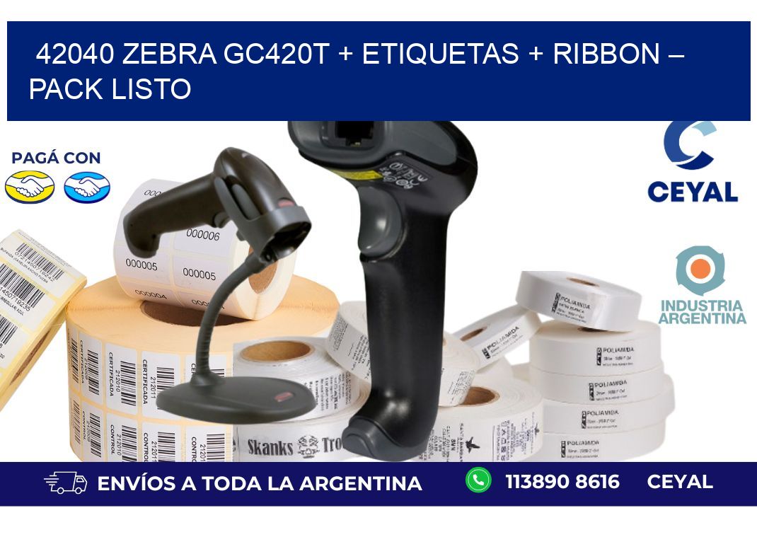 42040 Zebra GC420T + Etiquetas + Ribbon – Pack Listo