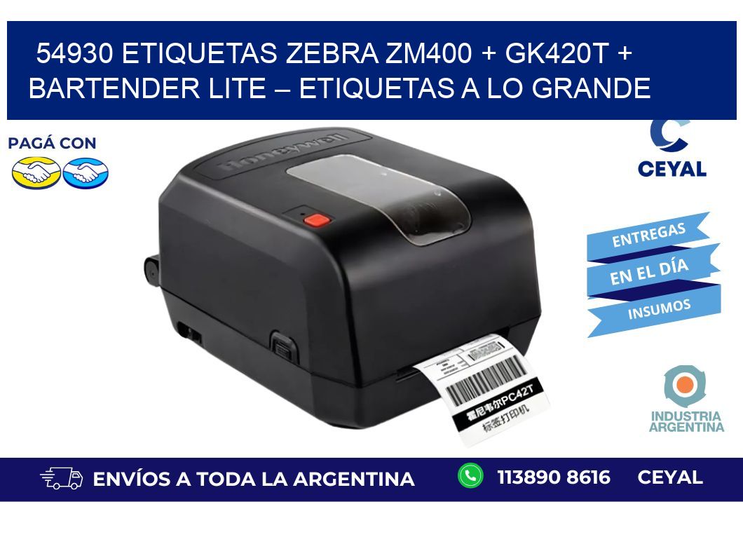 54930 ETIQUETAS Zebra ZM400 + GK420T + BarTender Lite – Etiquetas a lo grande