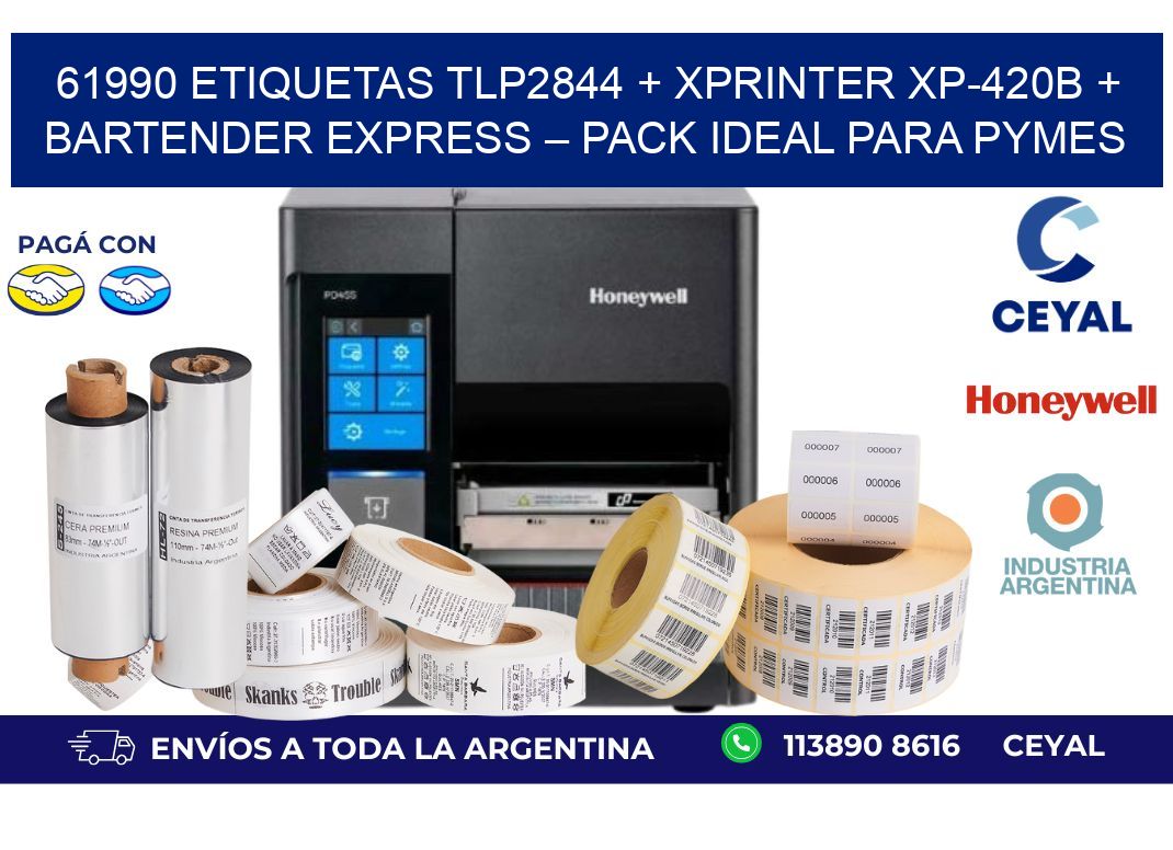 61990 ETIQUETAS TLP2844 + Xprinter XP-420B + BarTender Express – Pack ideal para PyMES