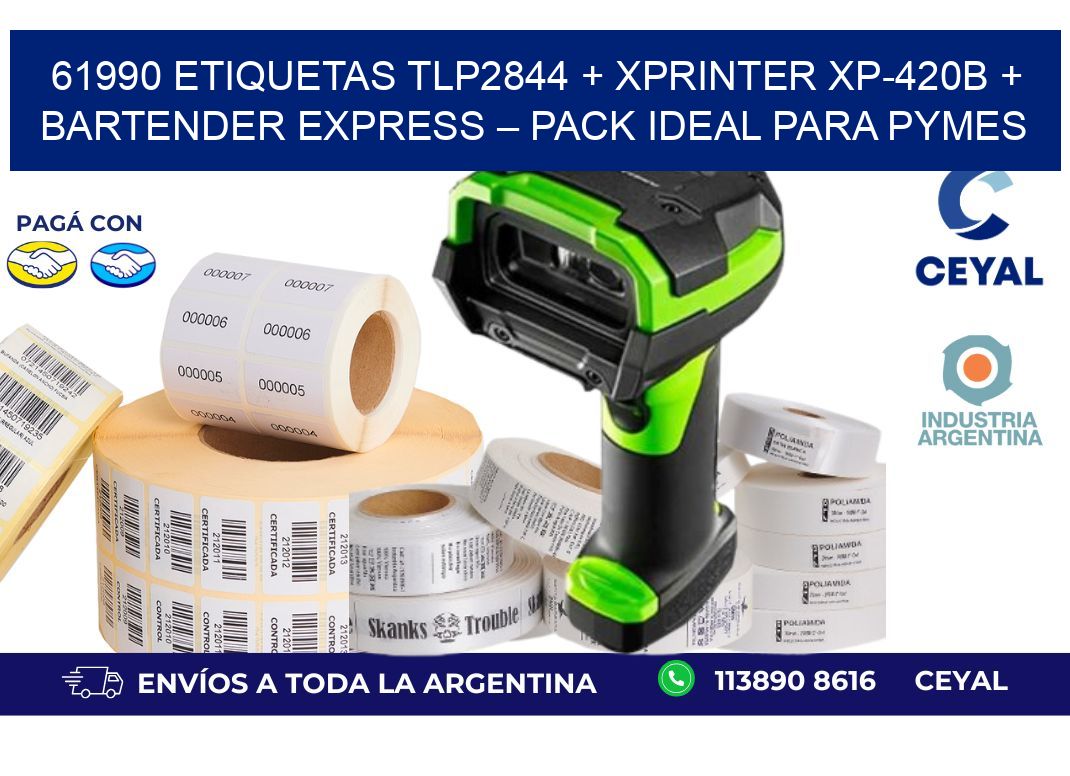 61990 ETIQUETAS TLP2844 + Xprinter XP-420B + BarTender Express – Pack ideal para PyMES