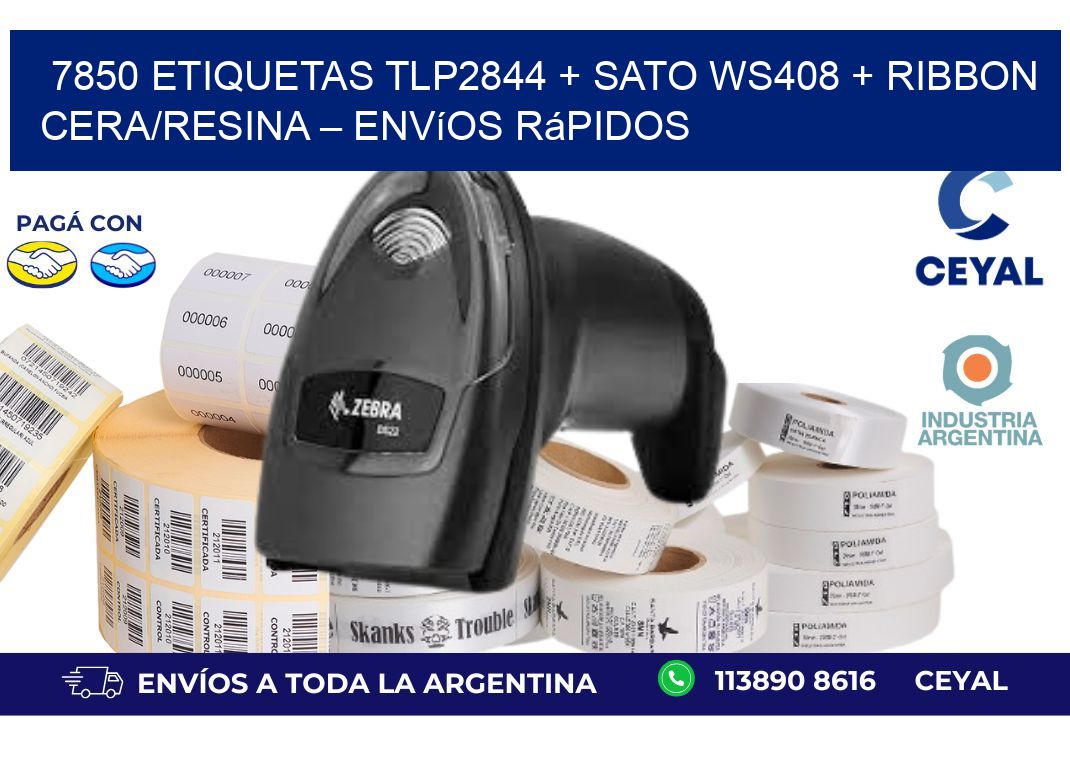 7850 ETIQUETAS TLP2844 + SATO WS408 + Ribbon Cera/Resina – Envíos rápidos