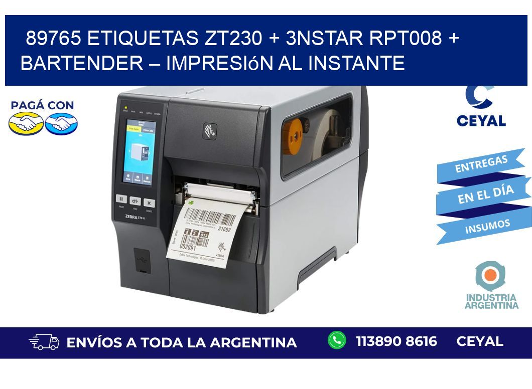 89765 ETIQUETAS ZT230 + 3nStar RPT008 + BarTender – Impresión al instante