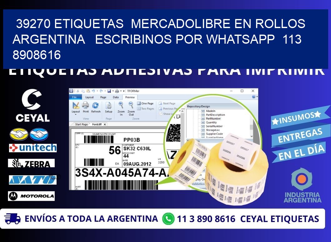 39270 ETIQUETAS  MERCADOLIBRE EN ROLLOS ARGENTINA   ESCRIBINOS POR WHATSAPP  113 8908616