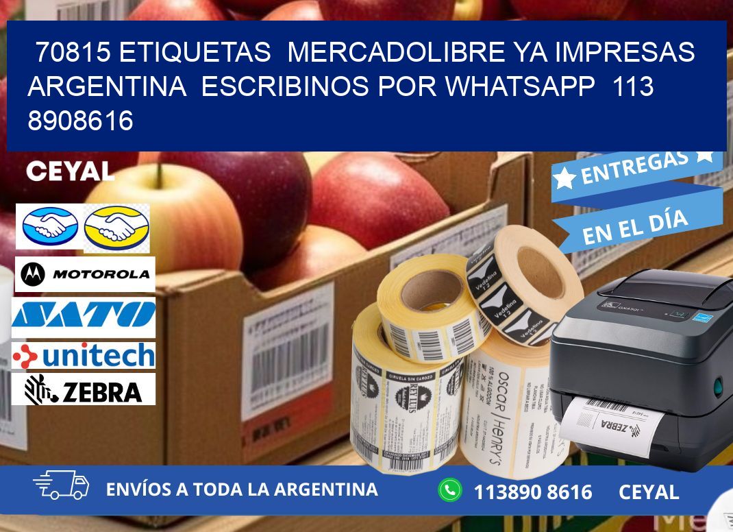 70815 ETIQUETAS  MERCADOLIBRE YA IMPRESAS ARGENTINA  ESCRIBINOS POR WHATSAPP  113 8908616