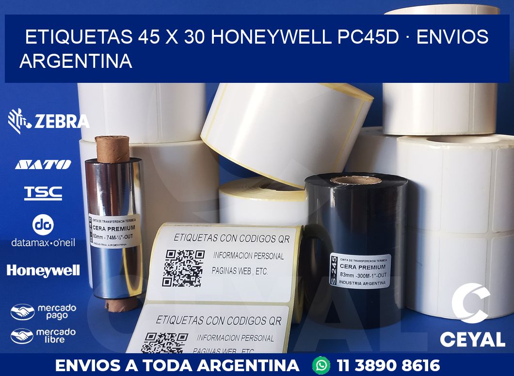 ETIQUETAS 45 x 30 HONEYWELL PC45D · ENVIOS ARGENTINA