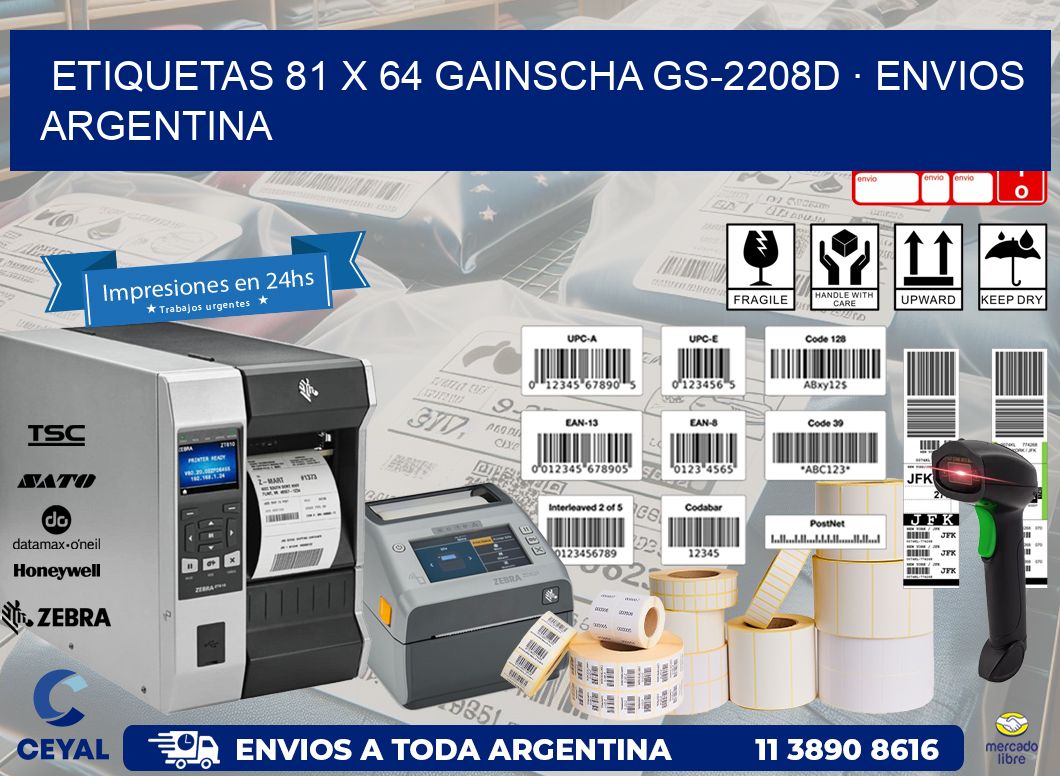 ETIQUETAS 81 x 64 GAINSCHA GS-2208D · ENVIOS ARGENTINA