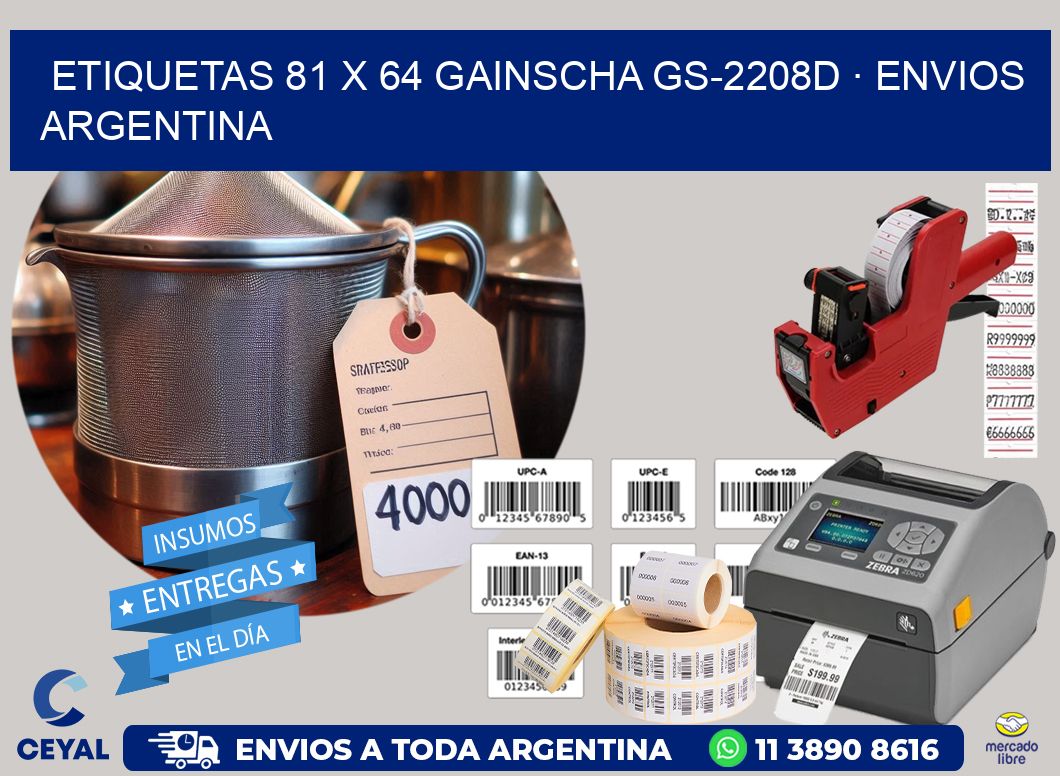 ETIQUETAS 81 x 64 GAINSCHA GS-2208D · ENVIOS ARGENTINA