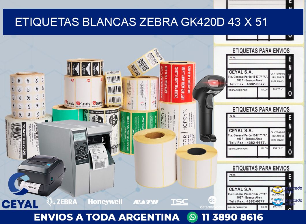 ETIQUETAS BLANCAS ZEBRA GK420D 43 x 51
