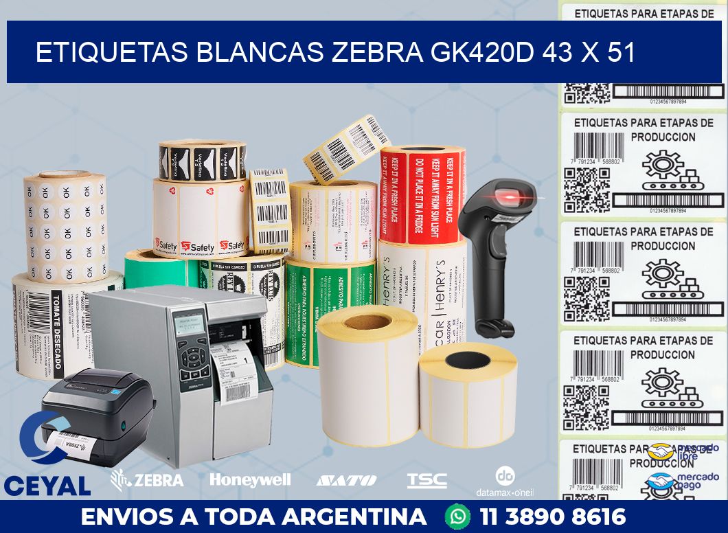 ETIQUETAS BLANCAS ZEBRA GK420D 43 x 51