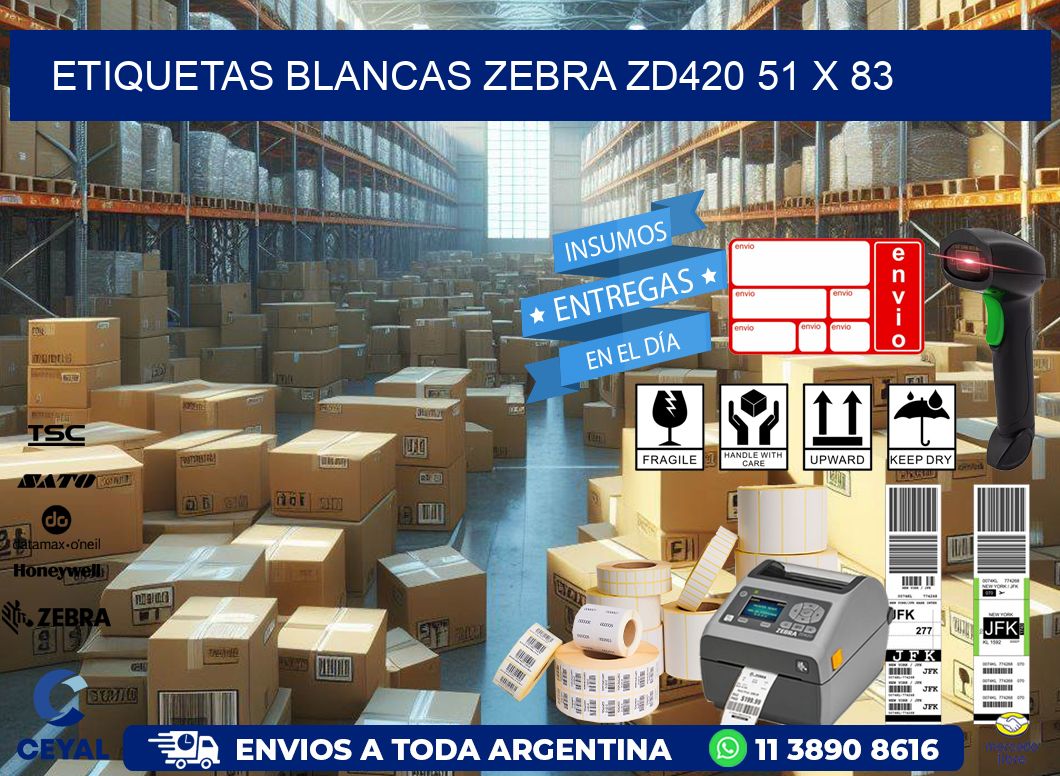ETIQUETAS BLANCAS ZEBRA ZD420 51 x 83