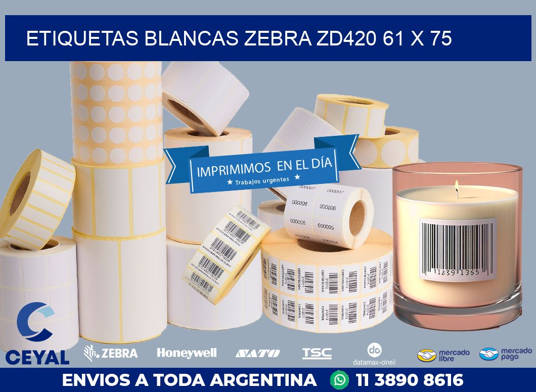 ETIQUETAS BLANCAS ZEBRA ZD420 61 x 75