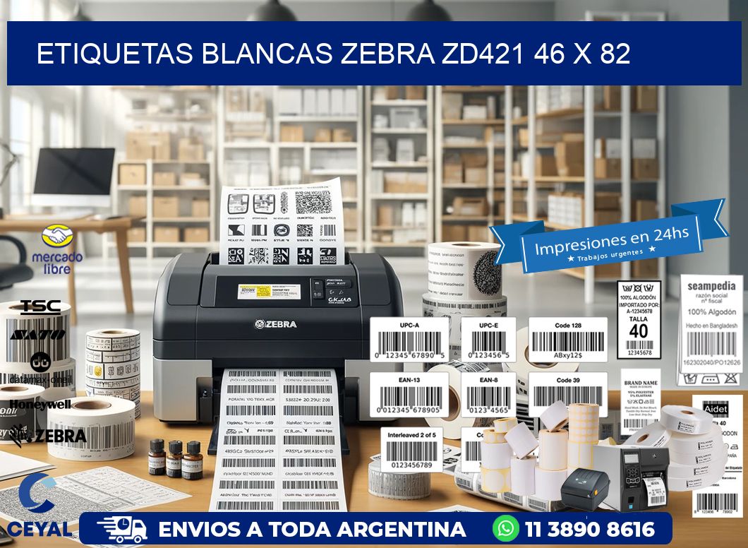 ETIQUETAS BLANCAS ZEBRA ZD421 46 x 82