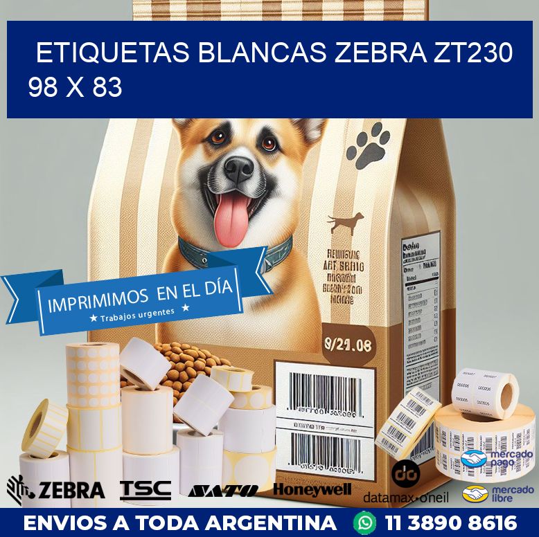 ETIQUETAS BLANCAS ZEBRA ZT230 98 x 83