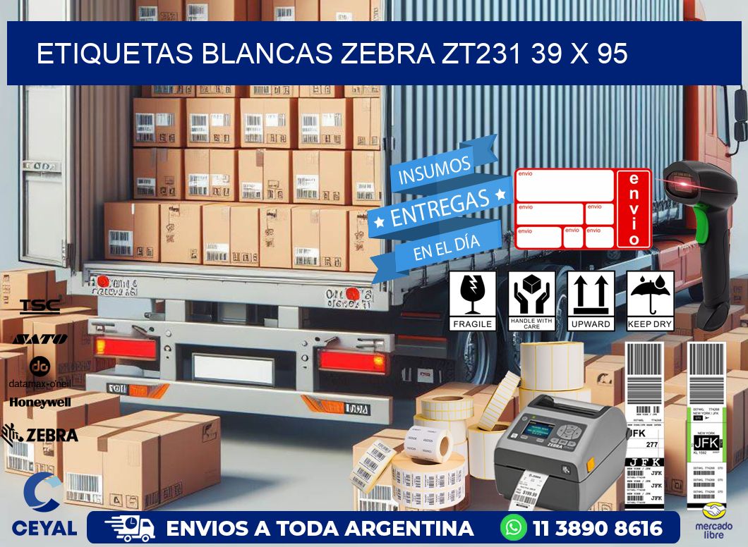 ETIQUETAS BLANCAS ZEBRA ZT231 39 x 95
