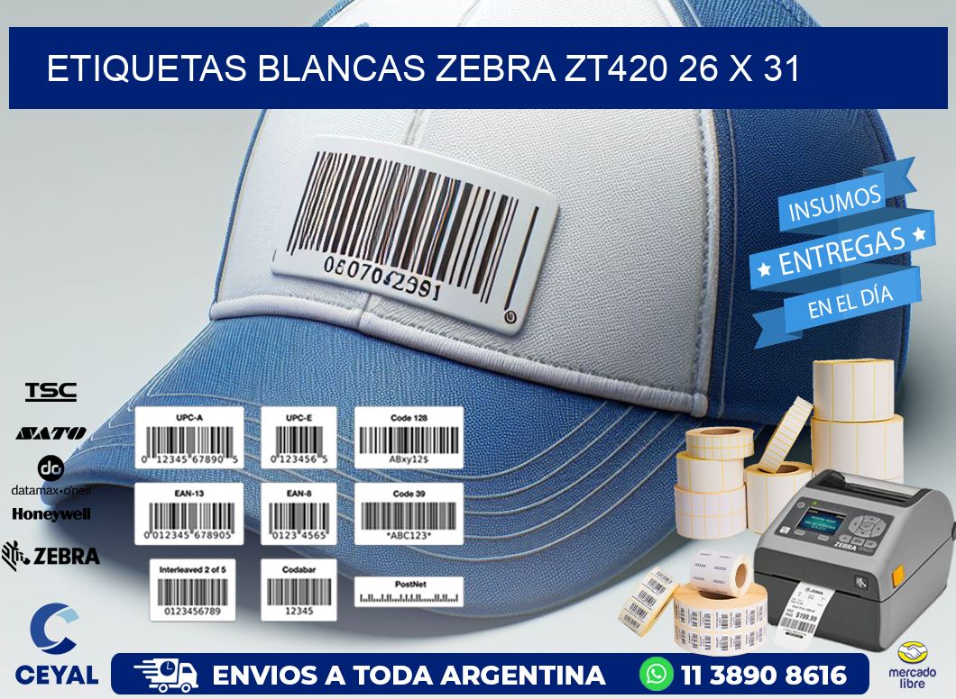 ETIQUETAS BLANCAS ZEBRA ZT420 26 x 31