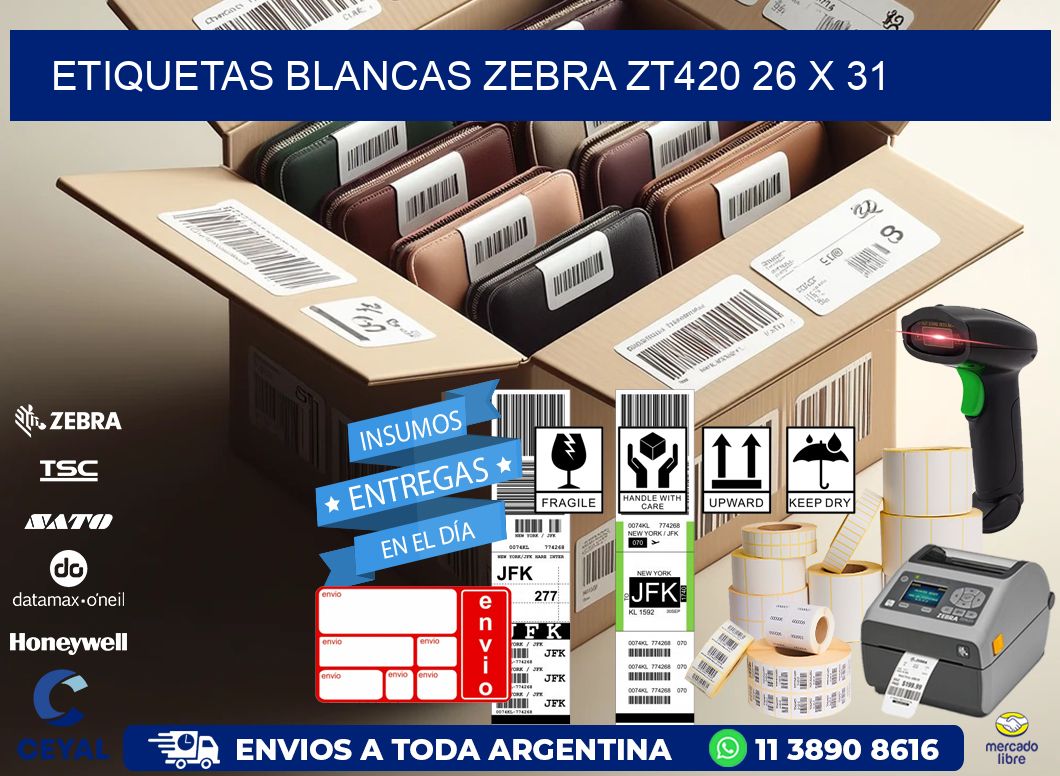 ETIQUETAS BLANCAS ZEBRA ZT420 26 x 31