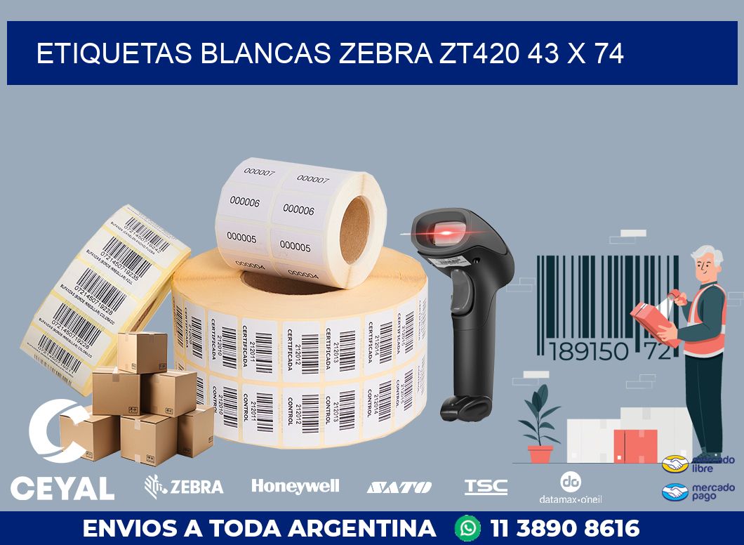ETIQUETAS BLANCAS ZEBRA ZT420 43 x 74