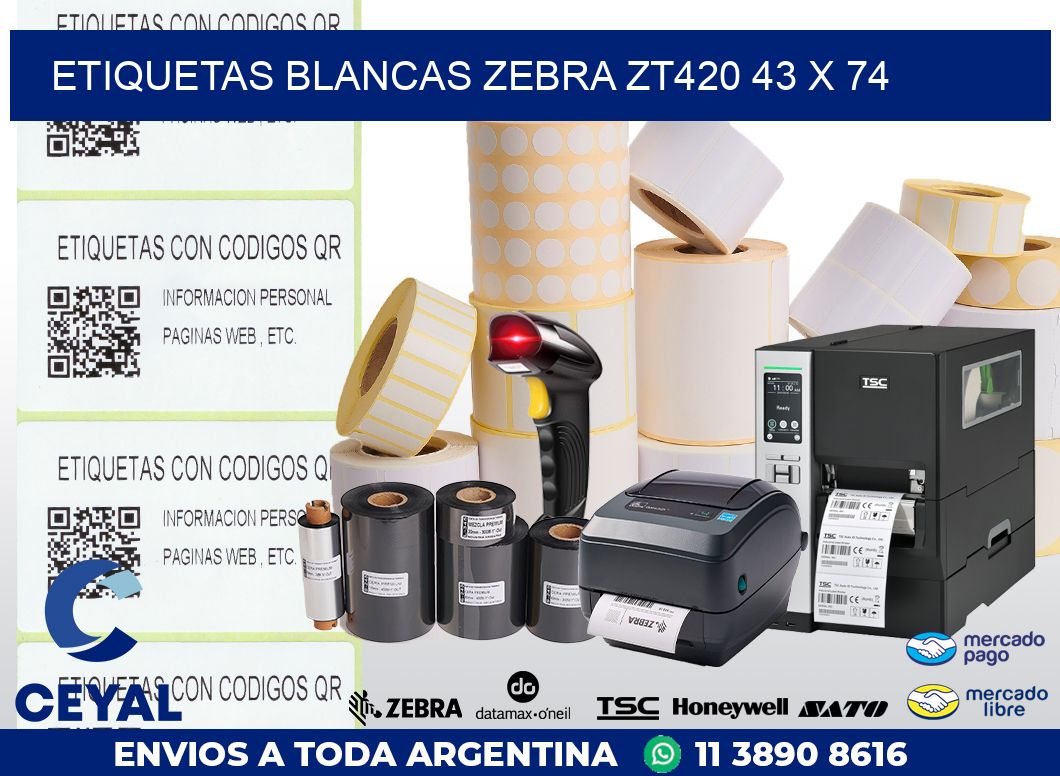 ETIQUETAS BLANCAS ZEBRA ZT420 43 x 74