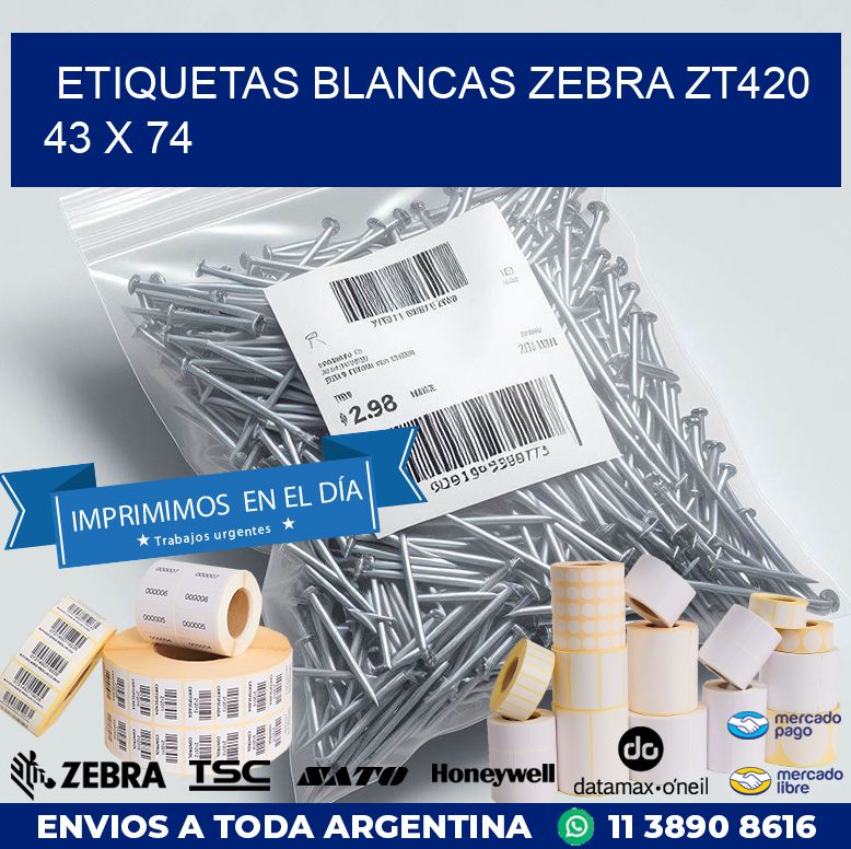 ETIQUETAS BLANCAS ZEBRA ZT420 43 x 74