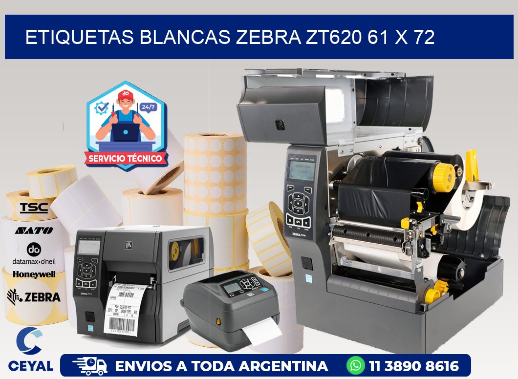 ETIQUETAS BLANCAS ZEBRA ZT620 61 x 72