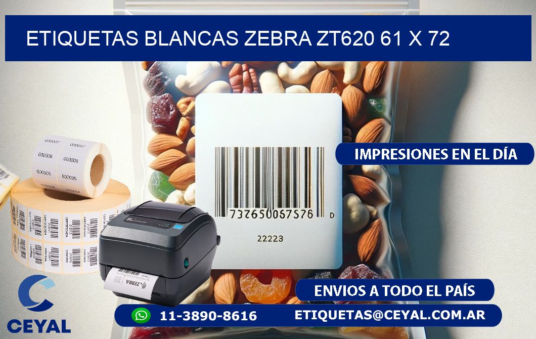 ETIQUETAS BLANCAS ZEBRA ZT620 61 x 72