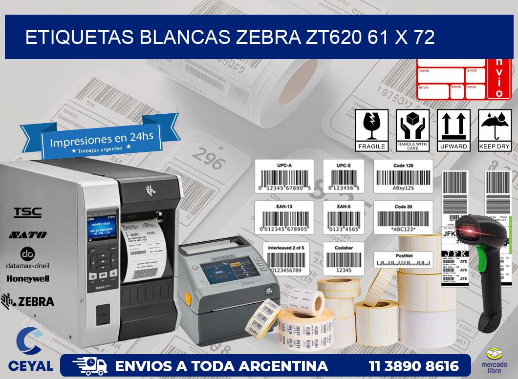 ETIQUETAS BLANCAS ZEBRA ZT620 61 x 72