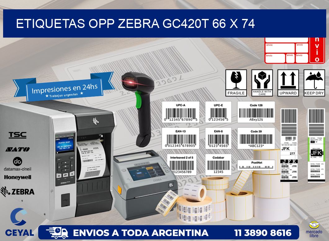 ETIQUETAS OPP ZEBRA GC420T 66 x 74