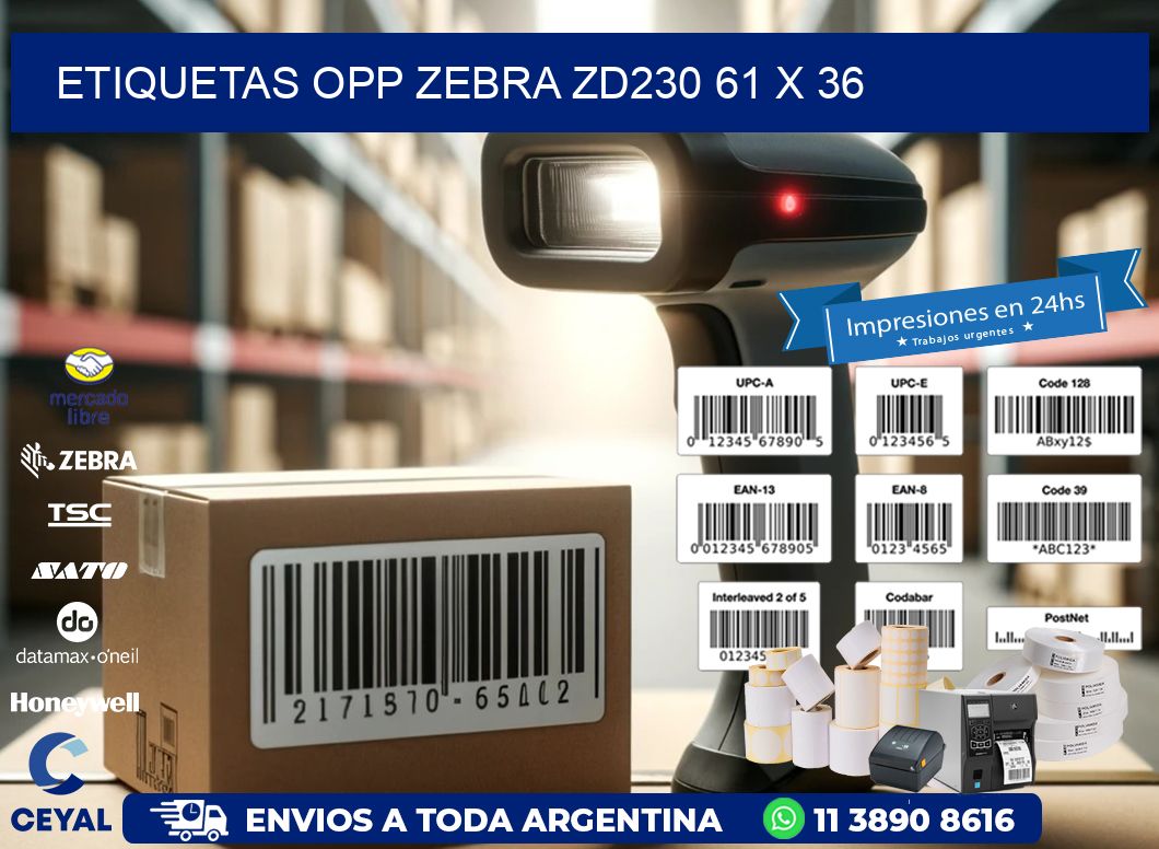 ETIQUETAS OPP ZEBRA ZD230 61 x 36