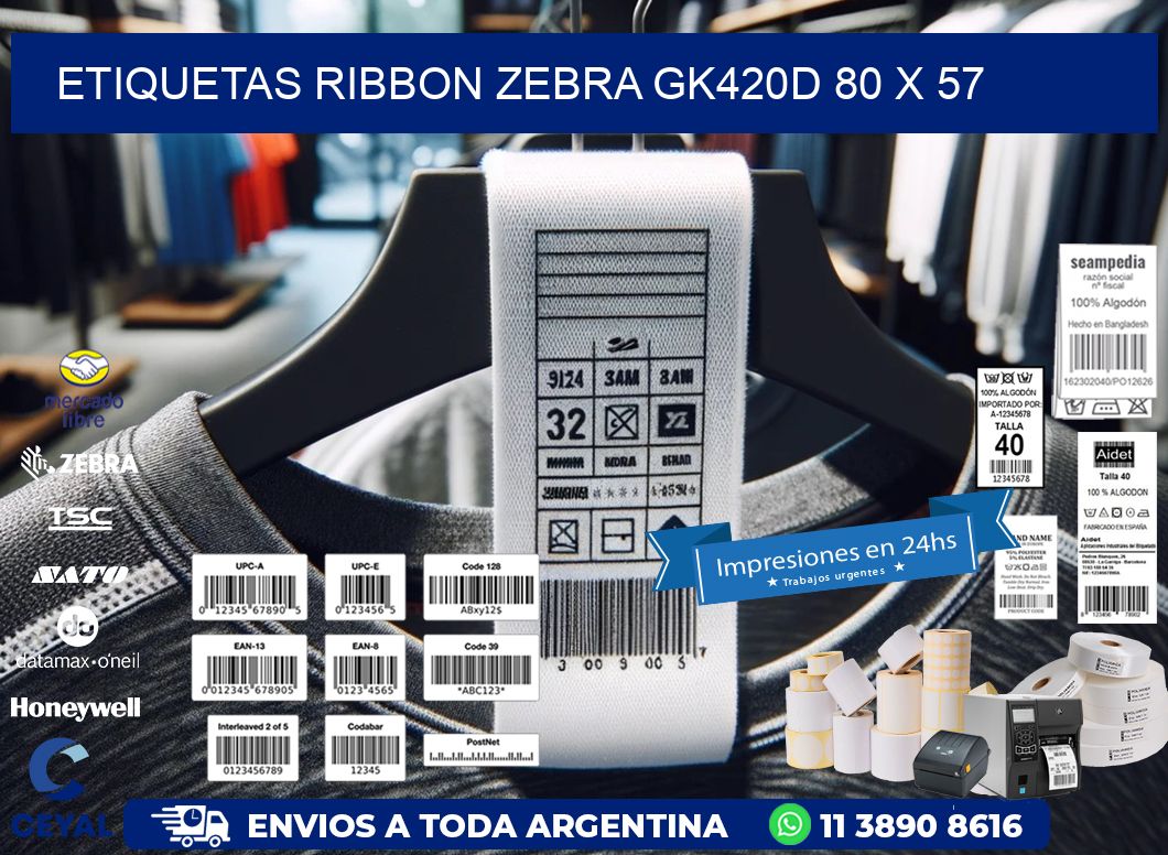 ETIQUETAS RIBBON Zebra GK420D 80 x 57