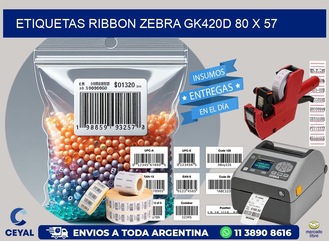 ETIQUETAS RIBBON Zebra GK420D 80 x 57
