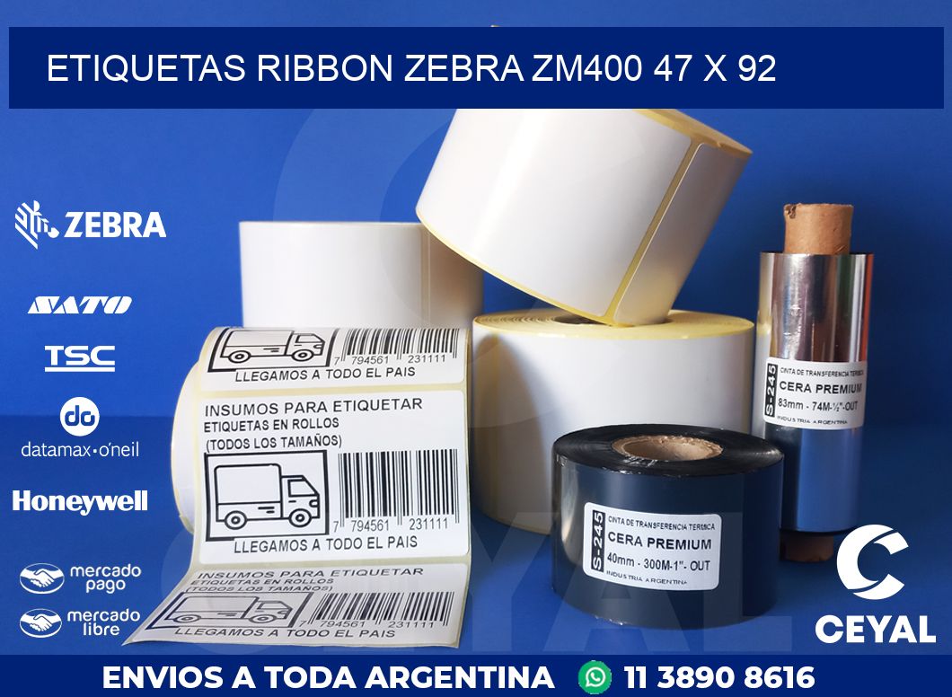 ETIQUETAS RIBBON Zebra ZM400 47 x 92