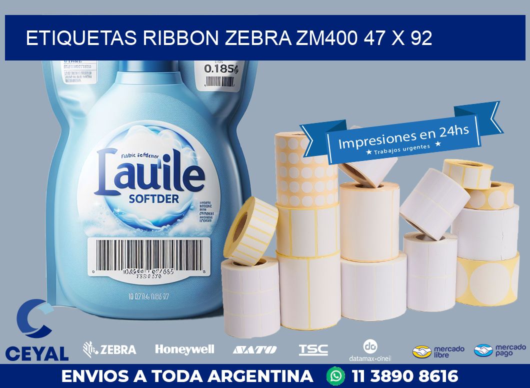 ETIQUETAS RIBBON Zebra ZM400 47 x 92
