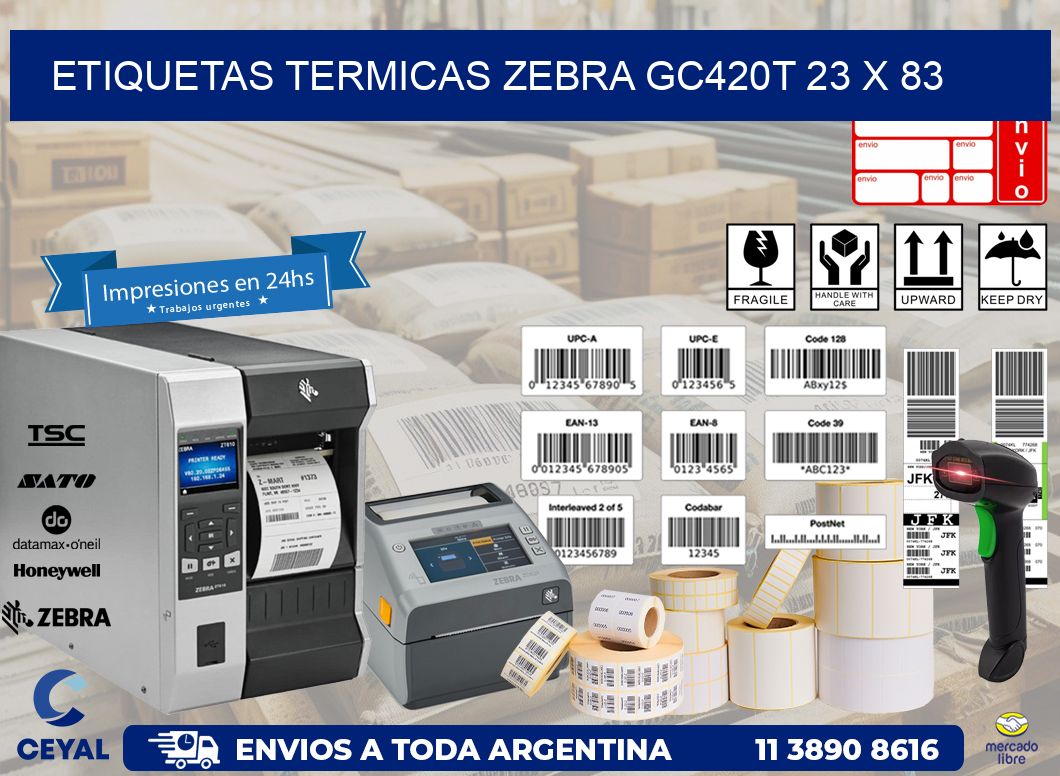 ETIQUETAS TERMICAS ZEBRA GC420T 23 x 83