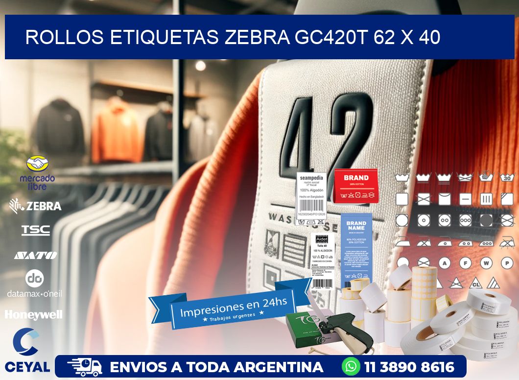 ROLLOS ETIQUETAS Zebra GC420T 62 x 40
