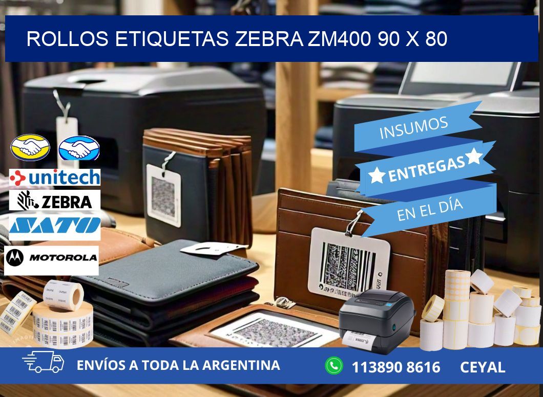 ROLLOS ETIQUETAS Zebra ZM400 90 x 80