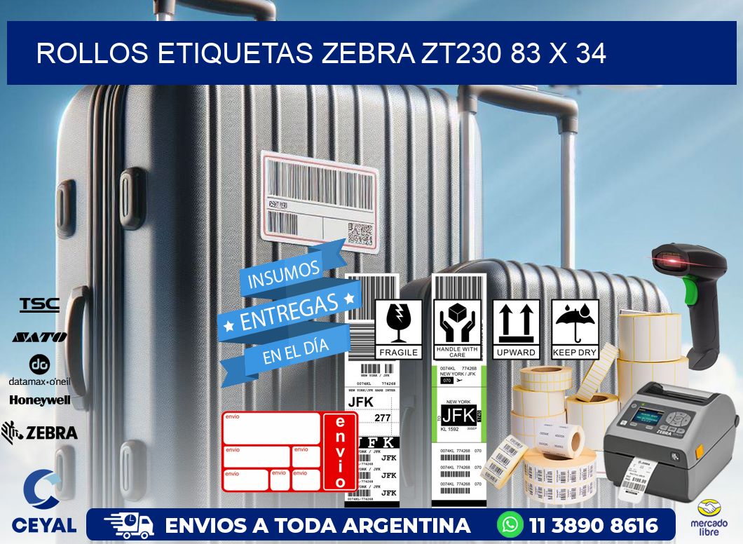 ROLLOS ETIQUETAS Zebra ZT230 83 x 34