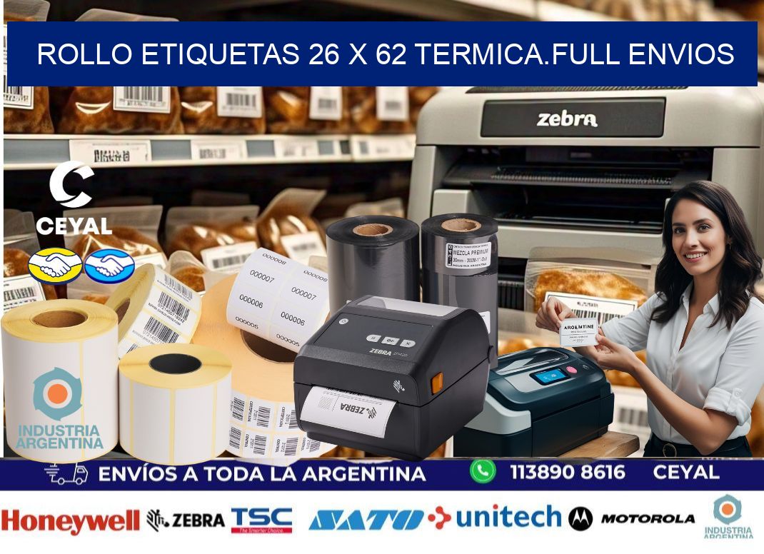 Rollo etiquetas 26 x 62 termica.full envios