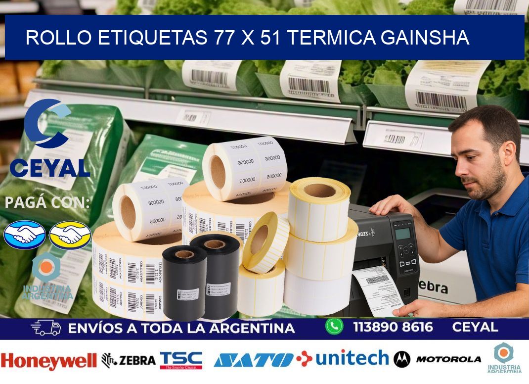 Rollo etiquetas 77 x 51 termica gainsha
