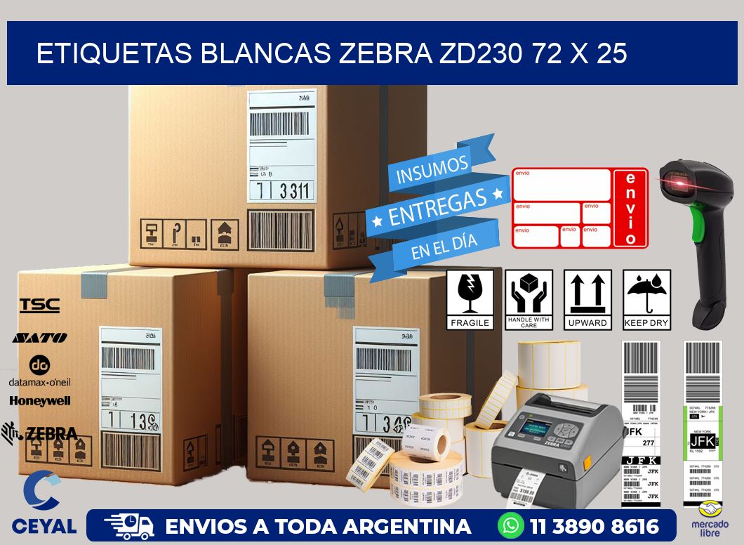 ETIQUETAS BLANCAS ZEBRA ZD230 72 x 25
