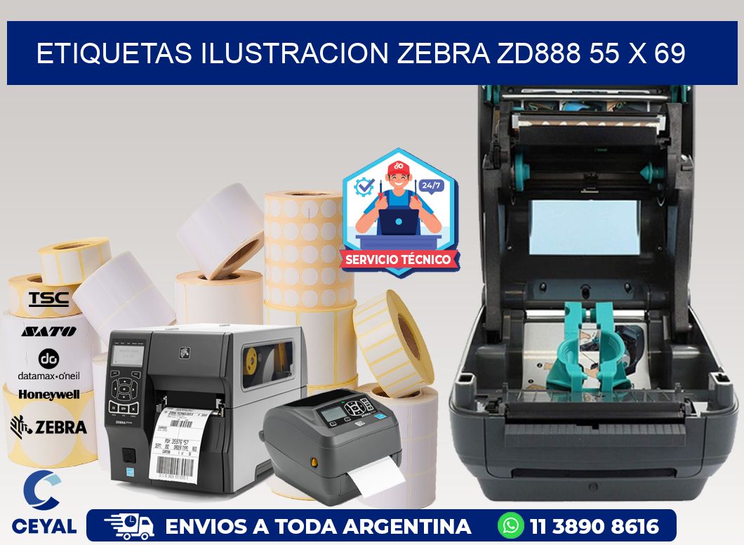 ETIQUETAS ILUSTRACION ZEBRA ZD888 55 x 69