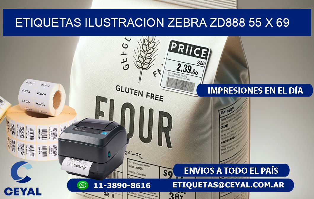 ETIQUETAS ILUSTRACION ZEBRA ZD888 55 x 69