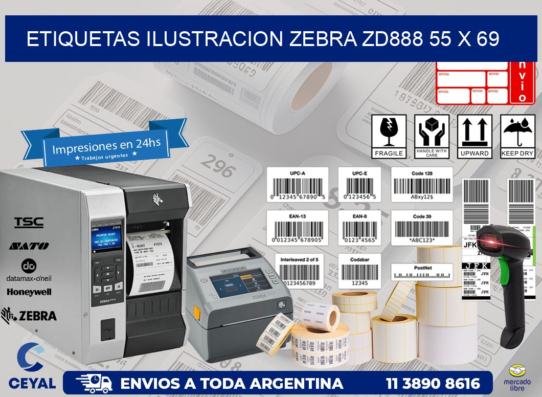 ETIQUETAS ILUSTRACION ZEBRA ZD888 55 x 69