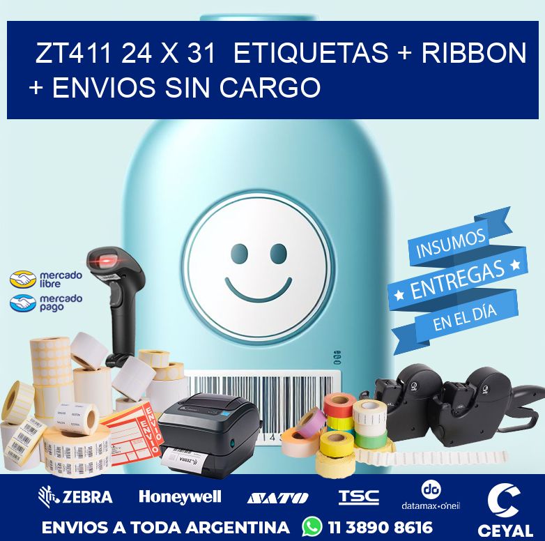 ZT411 24 x 31  etiquetas + ribbon + envios sin cargo