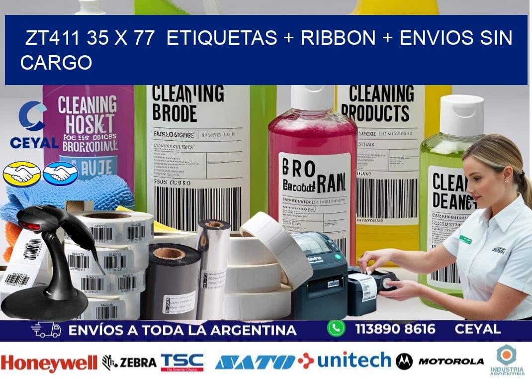 ZT411 35 x 77  etiquetas + ribbon + envios sin cargo