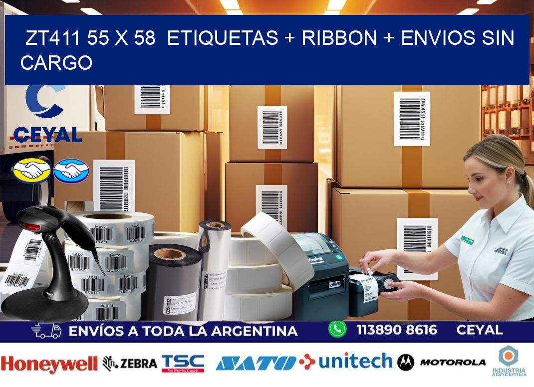 ZT411 55 x 58  etiquetas + ribbon + envios sin cargo