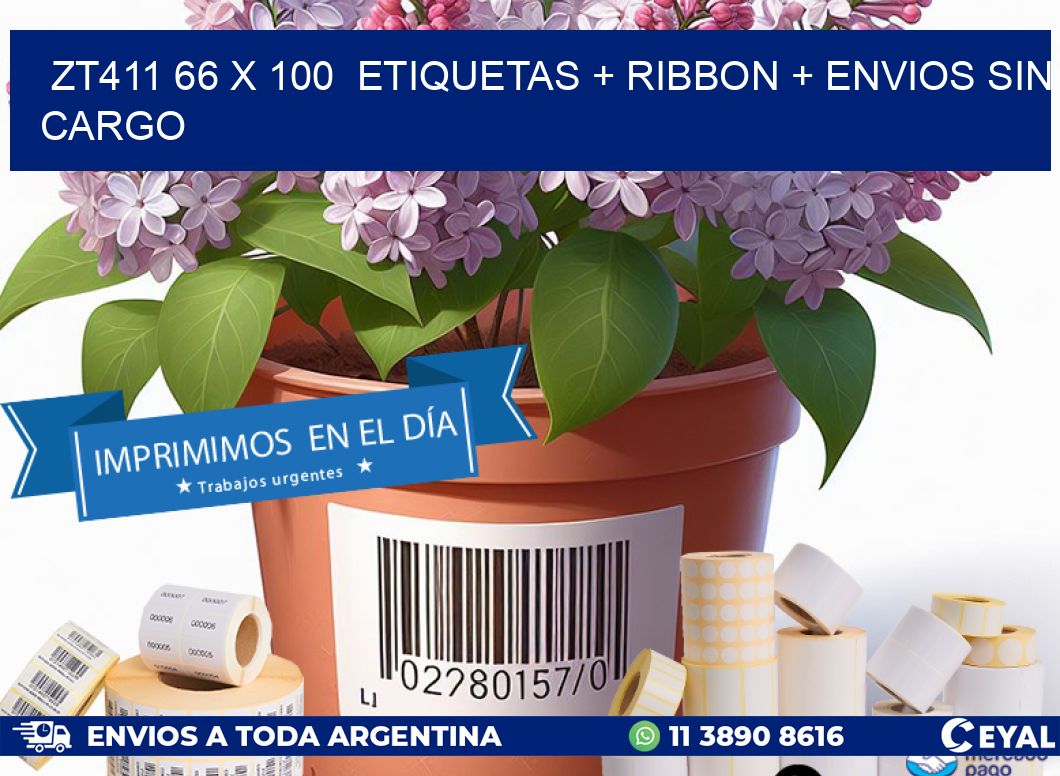 ZT411 66 x 100  etiquetas + ribbon + envios sin cargo